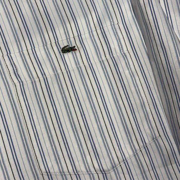 Lacoste Dress Shirt Made in France Striped Cotton Button Down 15 1/2 Medium - Picture 3 of 9